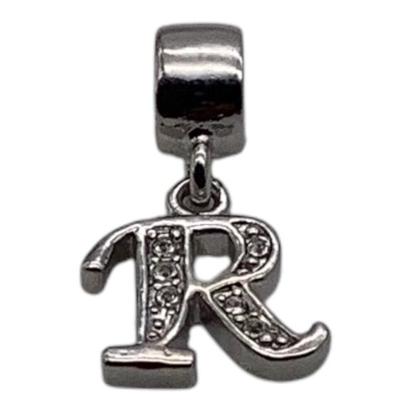 Crystal Initial Letter R Charm Sliver Tone For Bracelets & Necklaces Unisex - Picture 4 of 6